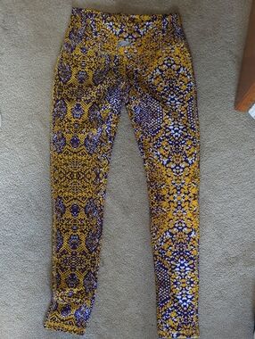 Yellow & Purple Patterned Leggings - Athletic High-Rise